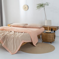 HKM-440275 Cotton Yarn-Dyed Washed Summer Quilt Set with Bed Sheet and Pillowcases - Available in Multiple Sizes