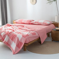 HKM-440275 Cotton Yarn-Dyed Washed Summer Quilt Set with Bed Sheet and Pillowcases - Available in Multiple Sizes