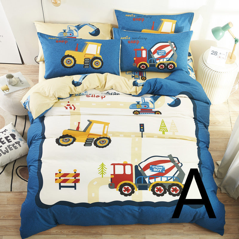 HKM-440275 Cute Cartoon Cotton Bedding Set for Kids - Quilt, Bed Sheet, and Pillow Covers Available in Various Sizes