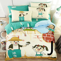 HKM-440275 Cute Cartoon Cotton Bedding Set for Kids - Quilt, Bed Sheet, and Pillow Covers Available in Various Sizes
