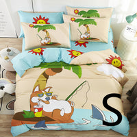 HKM-440275 Cute Cartoon Cotton Bedding Set for Kids - Quilt, Bed Sheet, and Pillow Covers Available in Various Sizes