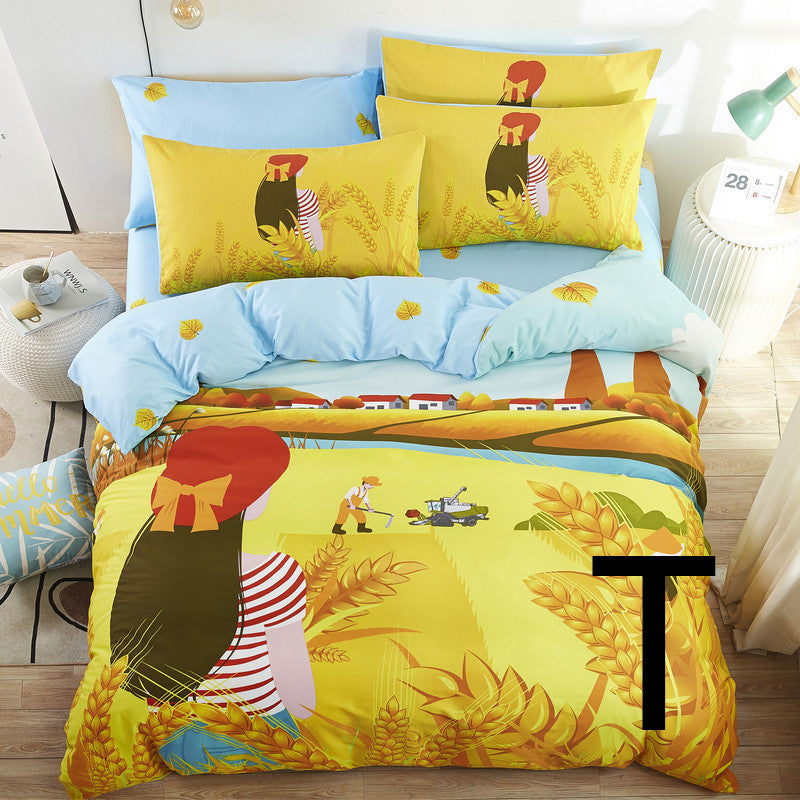 HKM-440275 Cute Cartoon Cotton Bedding Set for Kids - Quilt, Bed Sheet, and Pillow Covers Available in Various Sizes