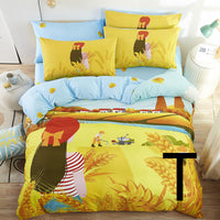 HKM-440275 Cute Cartoon Cotton Bedding Set for Kids - Quilt, Bed Sheet, and Pillow Covers Available in Various Sizes