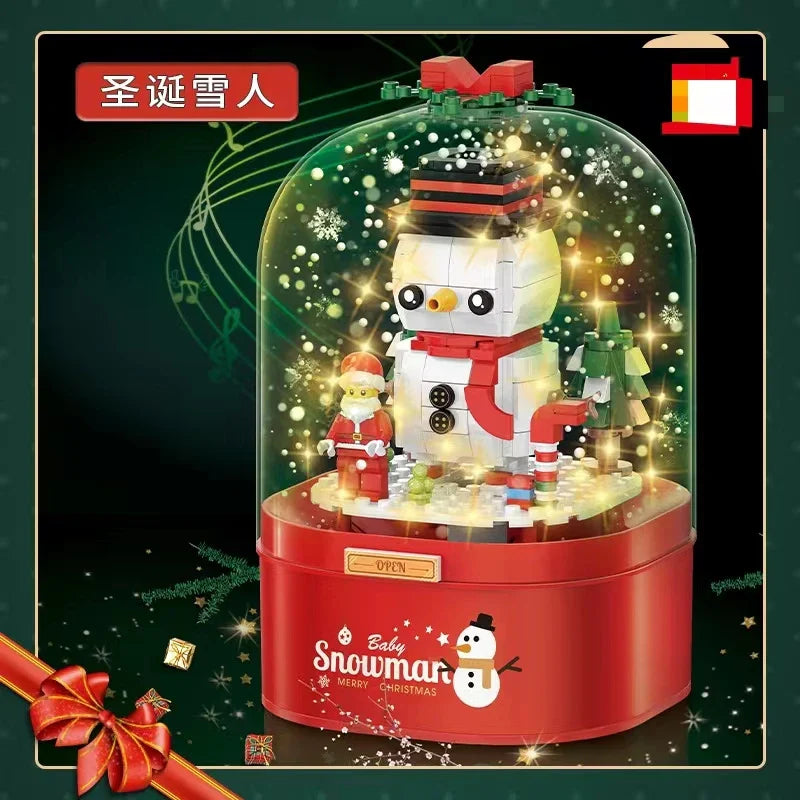 KTX-440275 DIY Christmas Tree Building Blocks Music Box with Lights and Snowflake Effect