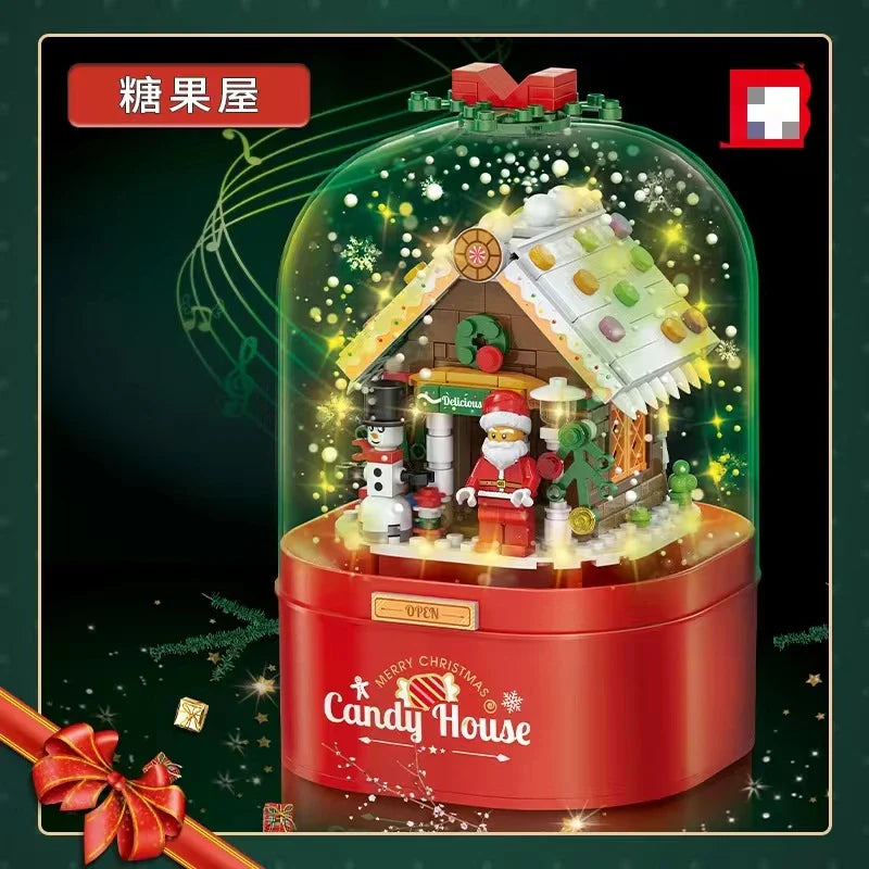 KTX-440275 DIY Christmas Tree Building Blocks Music Box with Lights and Snowflake Effect
