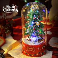 HKM-440275 DIY Christmas Tree Building Blocks Music Box with Lights and Snowflake Effect
