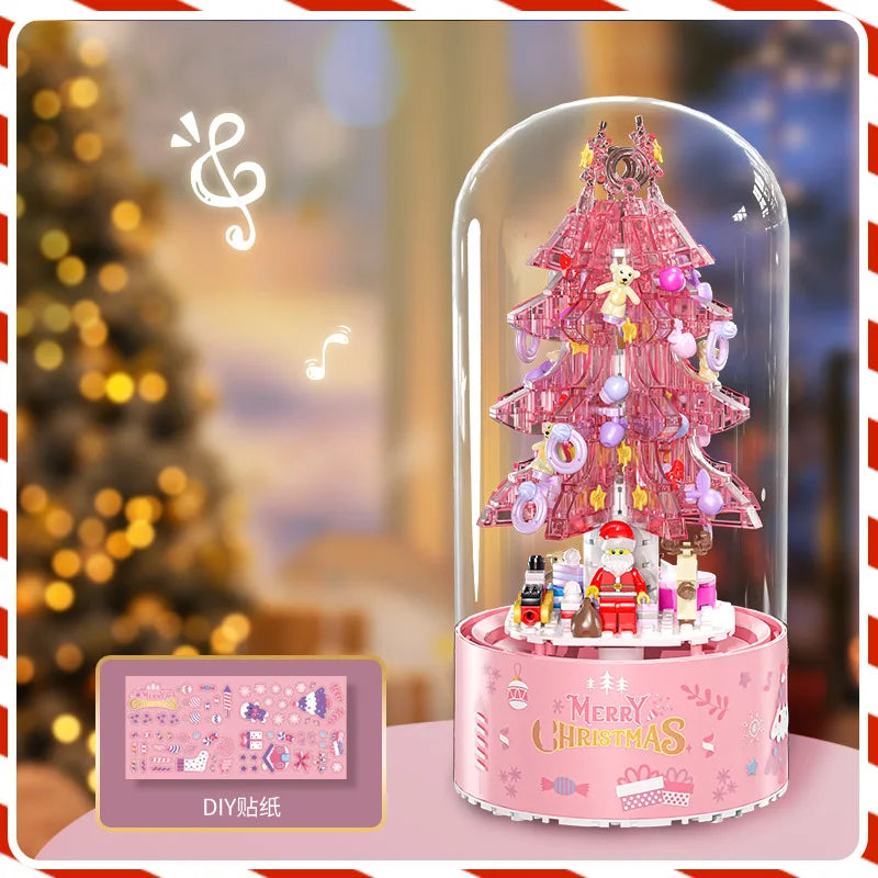 KTX-440275 DIY Christmas Tree Building Blocks Music Box with Lights and Snowflake Effect