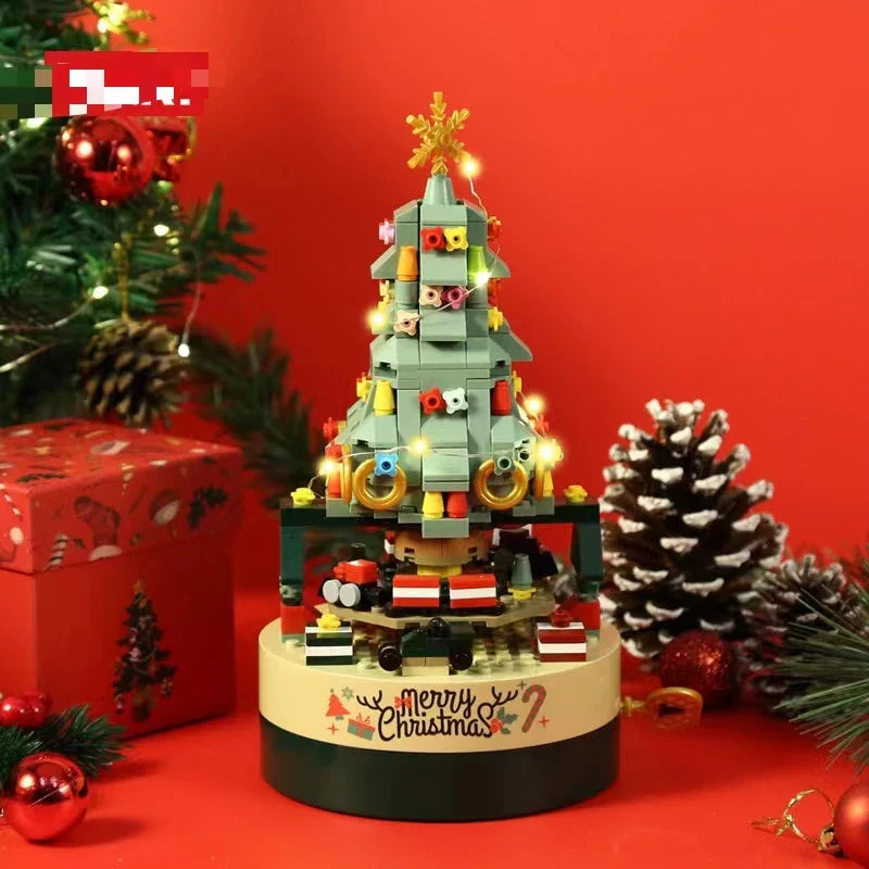 KTX-440275 DIY Christmas Tree Building Blocks Music Box with Lights and Snowflake Effect