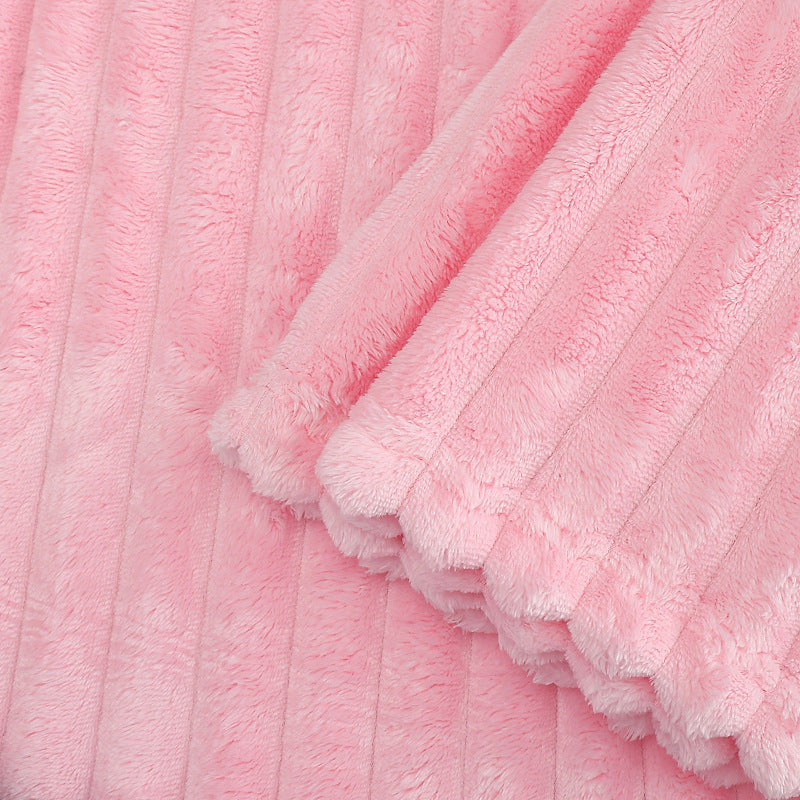 KTX-440339 Super Soft Modern Strip Pattern Polyester Fiber Sofa Blanket - Versatile for All Seasons, Available in White and Pink