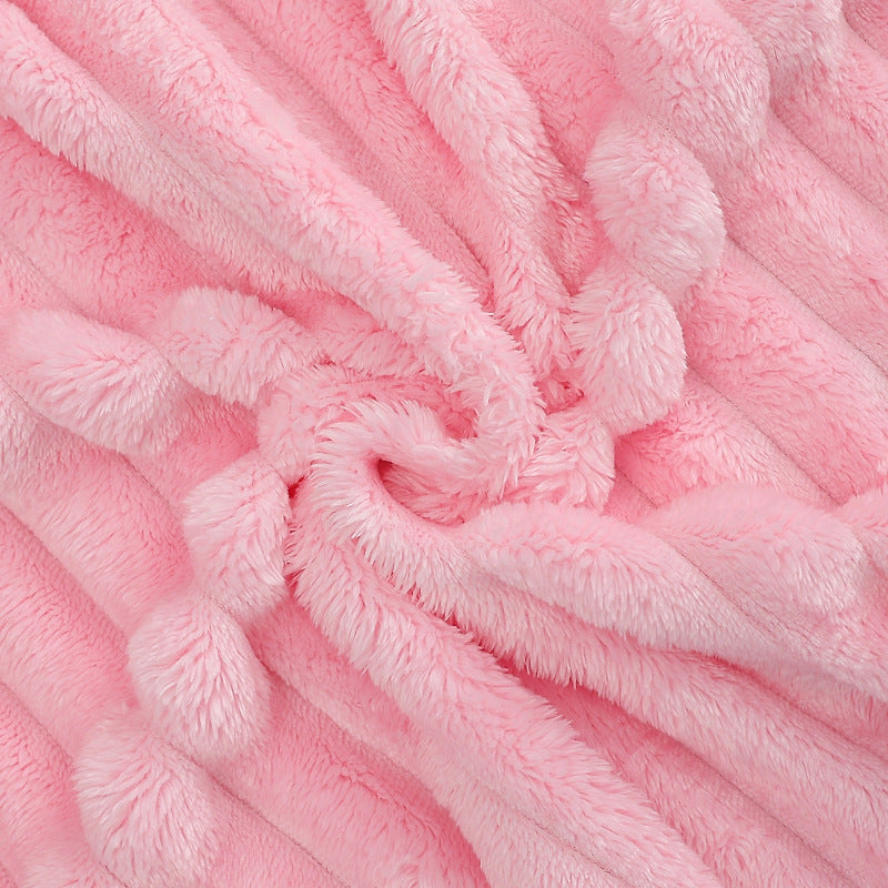 KTX-440339 Super Soft Modern Strip Pattern Polyester Fiber Sofa Blanket - Versatile for All Seasons, Available in White and Pink
