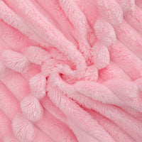 HKM-440339 Super Soft Modern Strip Pattern Polyester Fiber Sofa Blanket - Versatile for All Seasons, Available in White and Pink