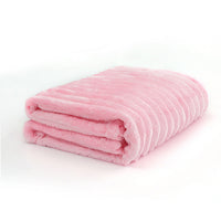 HKM-440339 Super Soft Modern Strip Pattern Polyester Fiber Sofa Blanket - Versatile for All Seasons, Available in White and Pink