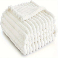 HKM-440339 Super Soft Modern Strip Pattern Polyester Fiber Sofa Blanket - Versatile for All Seasons, Available in White and Pink