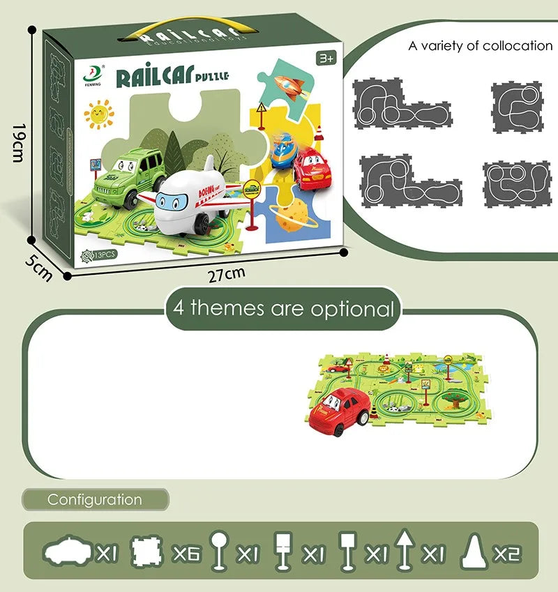 HKM-440403 Children's DIY Puzzle Tracks and Vehicle Slot Rail Car Adventure Set
