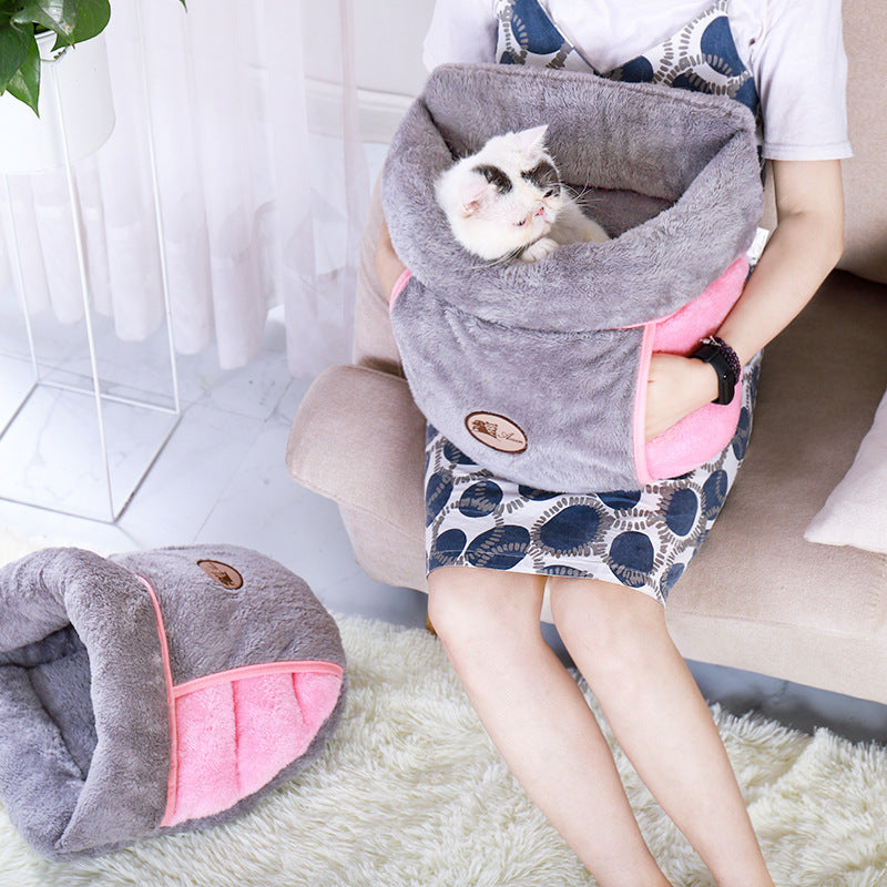 HKM-440403 Cozy Cloth Cat Litter Nest in Gray, Green, Blue, and Brown - Size S (37*31*17cm)