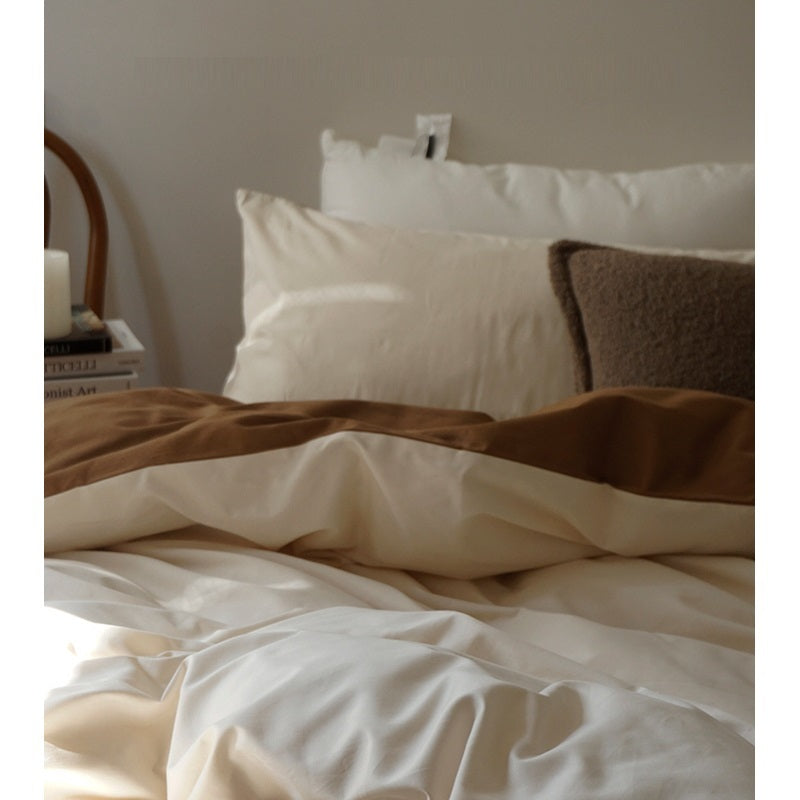 HKM-440595 Double-sided Long-staple Cotton Brushed Bed Sheet Set in Milk Coffee Color