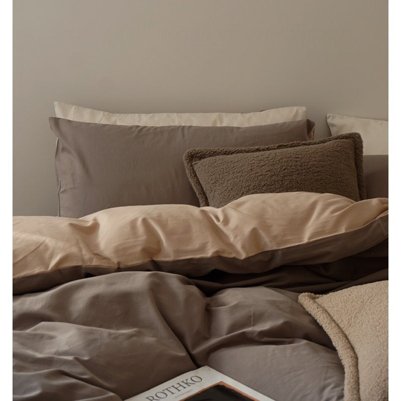 HKM-440595 Double-sided Long-staple Cotton Brushed Bed Sheet Set in Milk Coffee Color