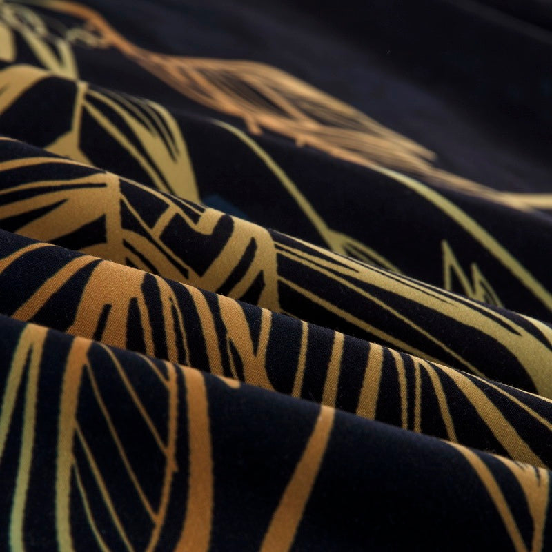 HKM-440915 Cross-border Gold Sticker Series Three-Piece Bed Set - Polyester, Reactive Print, Available in Black Gold