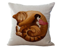 HKM-440979 Cozy Cat-Themed Cotton and Linen Pillowcase with Invisible Zipper, 45x45CM