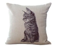 HKM-440979 Cozy Cat-Themed Cotton and Linen Pillowcase with Invisible Zipper, 45x45CM