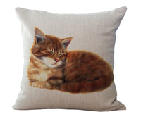 HKM-440979 Cozy Cat-Themed Cotton and Linen Pillowcase with Invisible Zipper, 45x45CM