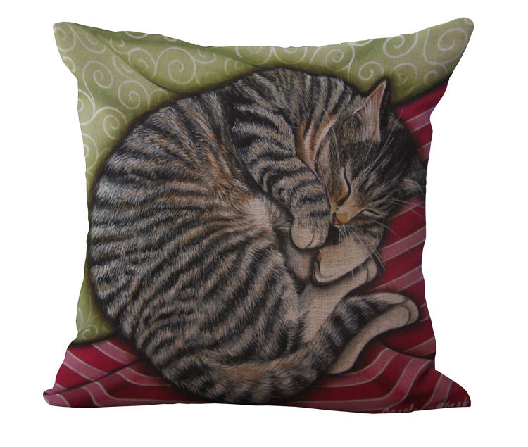 HKM-440979 Cozy Cat-Themed Cotton and Linen Pillowcase with Invisible Zipper, 45x45CM