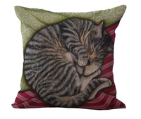 HKM-440979 Cozy Cat-Themed Cotton and Linen Pillowcase with Invisible Zipper, 45x45CM