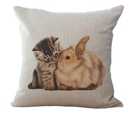 HKM-440979 Cozy Cat-Themed Cotton and Linen Pillowcase with Invisible Zipper, 45x45CM
