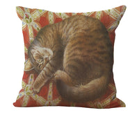 HKM-440979 Cozy Cat-Themed Cotton and Linen Pillowcase with Invisible Zipper, 45x45CM