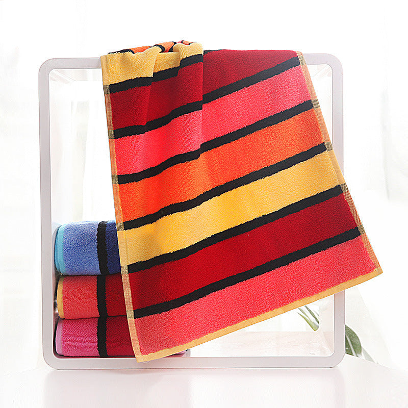 HKM-441171 Soft Cotton Striped Face Towel for Couples - Quick Absorbent, 72x36 cm, Available in Yellow, Red, Blue