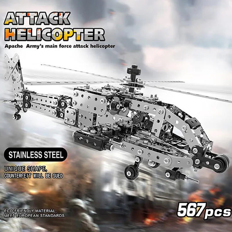 HKM-441171 Stainless Steel DIY Model Helicopter Building Block Set for Ages 8 and Up