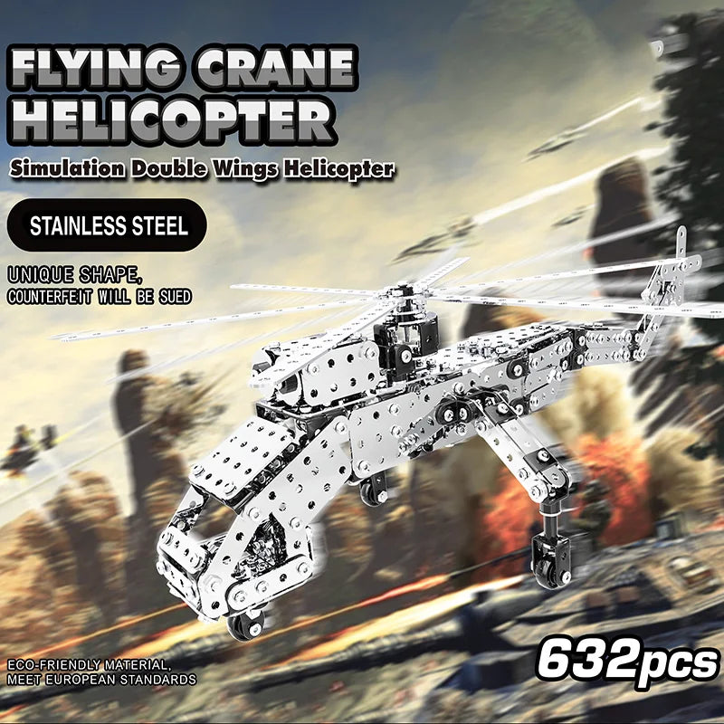 HKM-441171 Stainless Steel DIY Model Helicopter Building Block Set for Ages 8 and Up