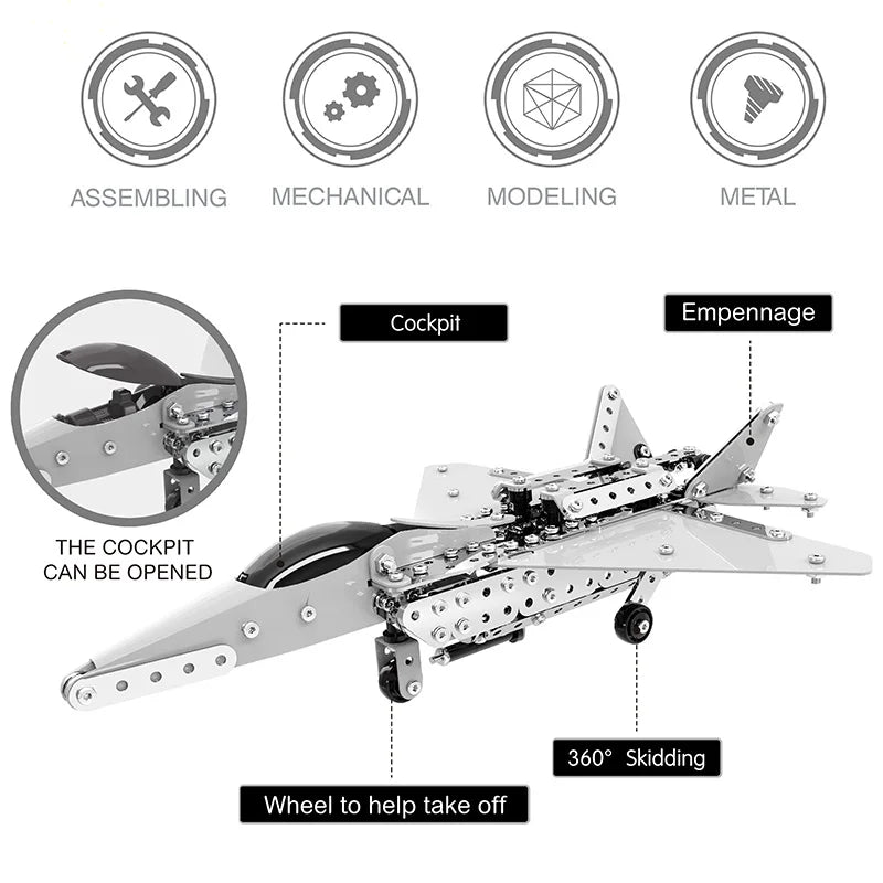 HKM-441171 Stainless Steel DIY Model Helicopter Building Block Set for Ages 8 and Up