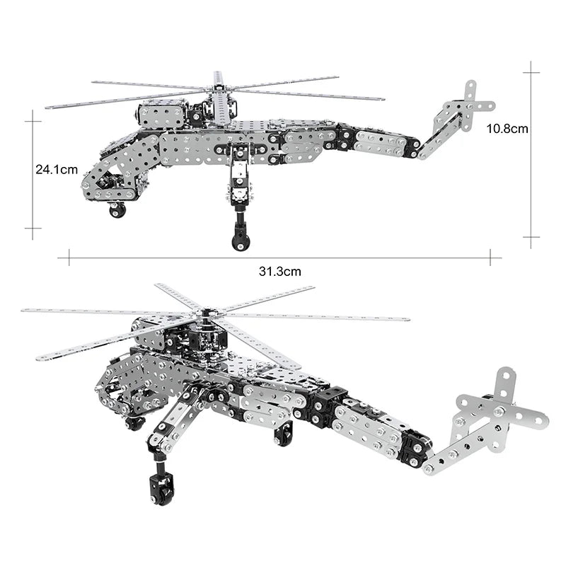 HKM-441171 Stainless Steel DIY Model Helicopter Building Block Set for Ages 8 and Up