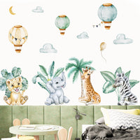 HKM-441427 Boho Large Tropical Tree Wall Sticker with African Wildlife Design for Children's Rooms and Living Spaces
