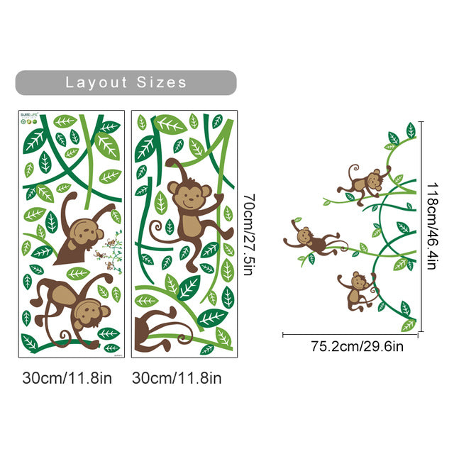 HKM-441427 Boho Large Tropical Tree Wall Sticker with African Wildlife Design for Children's Rooms and Living Spaces
