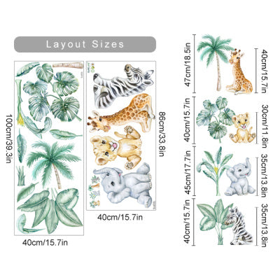 HKM-441427 Boho Large Tropical Tree Wall Sticker with African Wildlife Design for Children's Rooms and Living Spaces