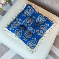 HKM-441427 Boho Tassel Cushion with Elegant Blue Floral Design, 40x40cm, Ideal Decorative Support for Chairs and Sofas