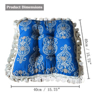 HKM-441427 Boho Tassel Cushion with Elegant Blue Floral Design, 40x40cm, Ideal Decorative Support for Chairs and Sofas