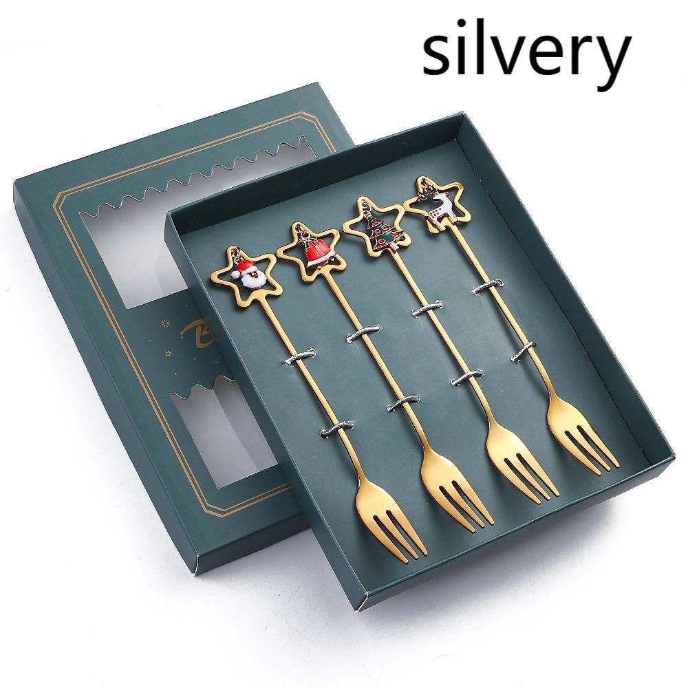 HKM-441555 Golden Five-pointed Star Dessert Fork Set – Stainless Steel, 4 or 6 Pieces, Gift-Ready Boxes in Red or Green for Various Occasions