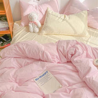 HKM-441747 Minimalist Washed Cotton Bed Set - 4 Pieces with Duvet Cover, Pillowcase, and Bed Sheet in Multiple Sizes