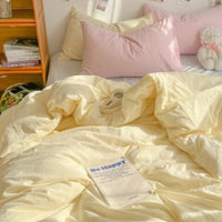HKM-441747 Minimalist Washed Cotton Bed Set - 4 Pieces with Duvet Cover, Pillowcase, and Bed Sheet in Multiple Sizes