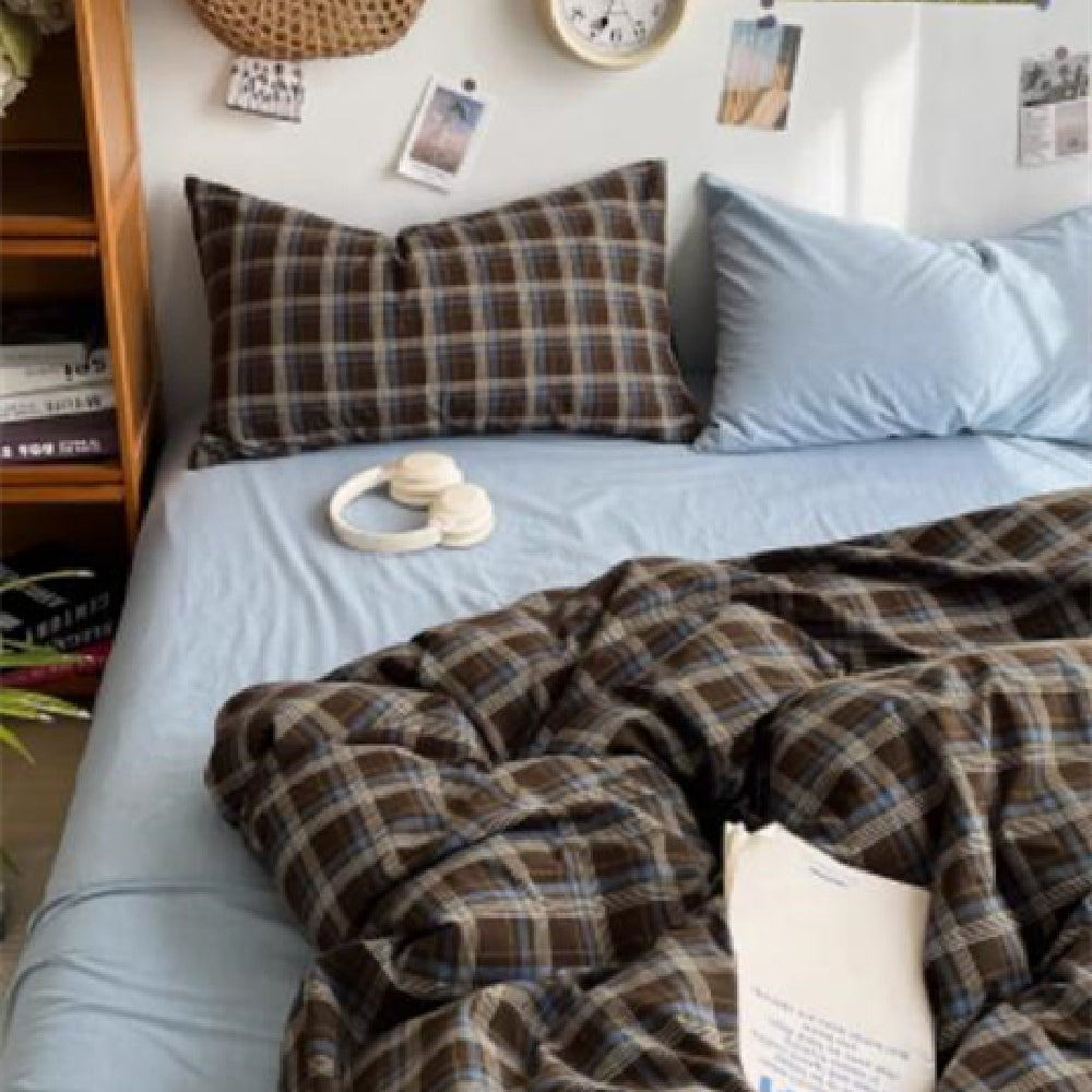 HKM-441747 Minimalist Washed Cotton Bed Set - 4 Pieces with Duvet Cover, Pillowcase, and Bed Sheet in Multiple Sizes