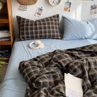 HKM-441747 Minimalist Washed Cotton Bed Set - 4 Pieces with Duvet Cover, Pillowcase, and Bed Sheet in Multiple Sizes