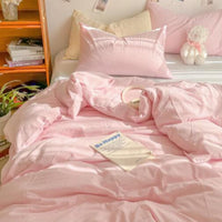 HKM-441747 Minimalist Washed Cotton Bed Set - 4 Pieces with Duvet Cover, Pillowcase, and Bed Sheet in Multiple Sizes