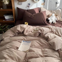 HKM-441747 Minimalist Washed Cotton Bed Set - 4 Pieces with Duvet Cover, Pillowcase, and Bed Sheet in Multiple Sizes