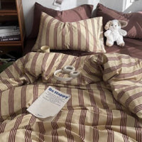 HKM-441747 Minimalist Washed Cotton Bed Set - 4 Pieces with Duvet Cover, Pillowcase, and Bed Sheet in Multiple Sizes