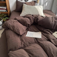 HKM-441747 Minimalist Washed Cotton Bed Set - 4 Pieces with Duvet Cover, Pillowcase, and Bed Sheet in Multiple Sizes