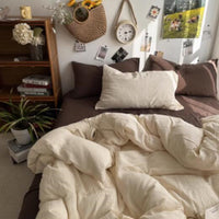 HKM-441747 Minimalist Washed Cotton Bed Set - 4 Pieces with Duvet Cover, Pillowcase, and Bed Sheet in Multiple Sizes