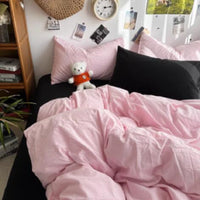 HKM-441747 Minimalist Washed Cotton Bed Set - 4 Pieces with Duvet Cover, Pillowcase, and Bed Sheet in Multiple Sizes